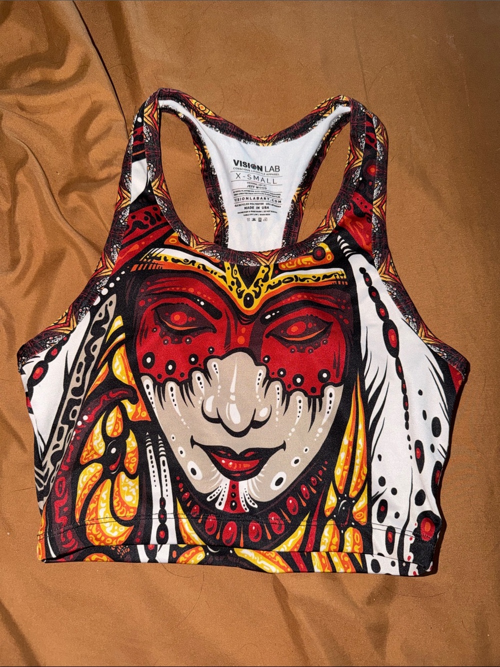 VISIONLAB X-Small Red White & Yellow Graphic Crop Top
